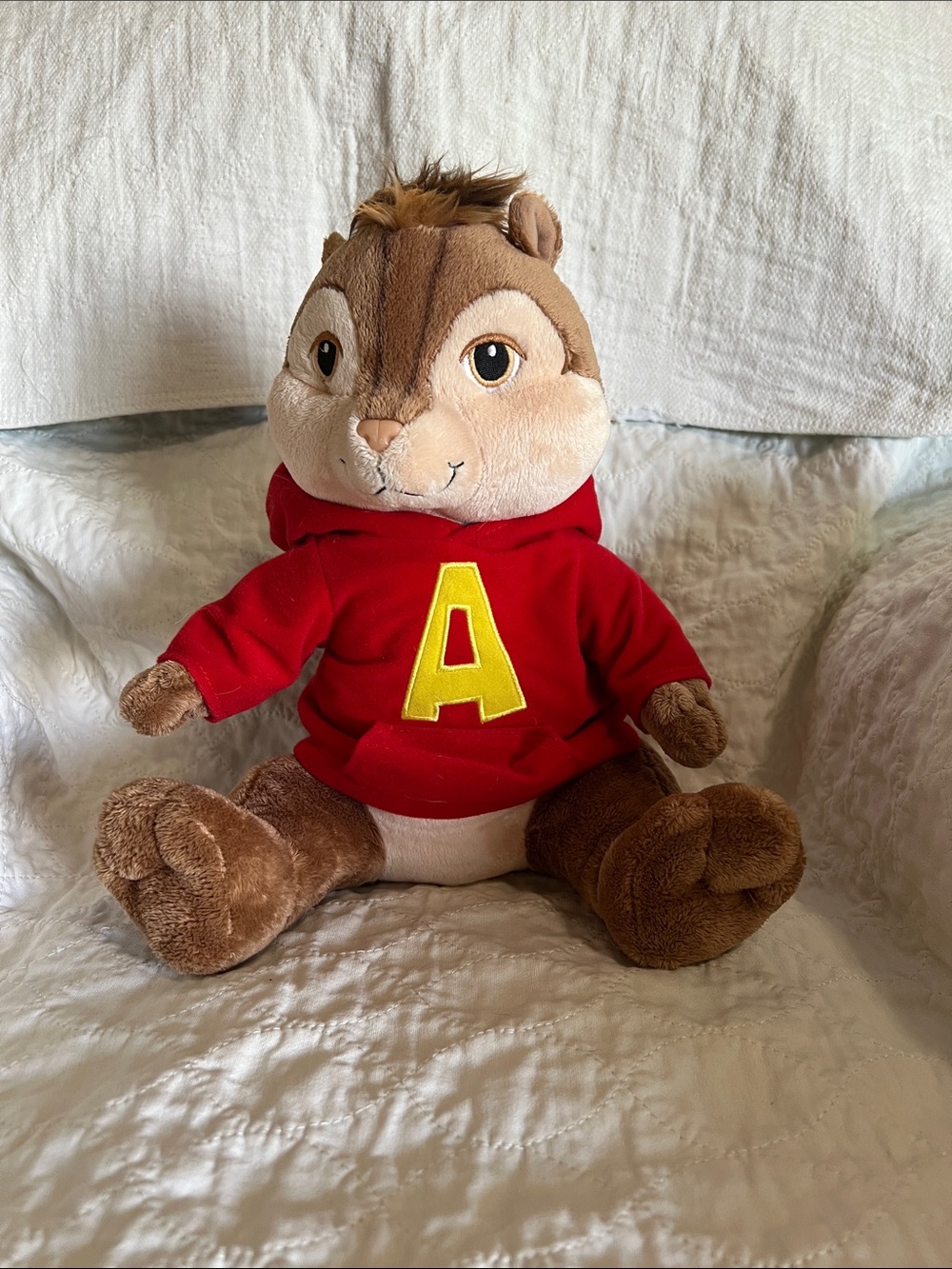 Build-A-Bear Alvin Chipmunk Plush in Red Hoodie with Yellow 'A'